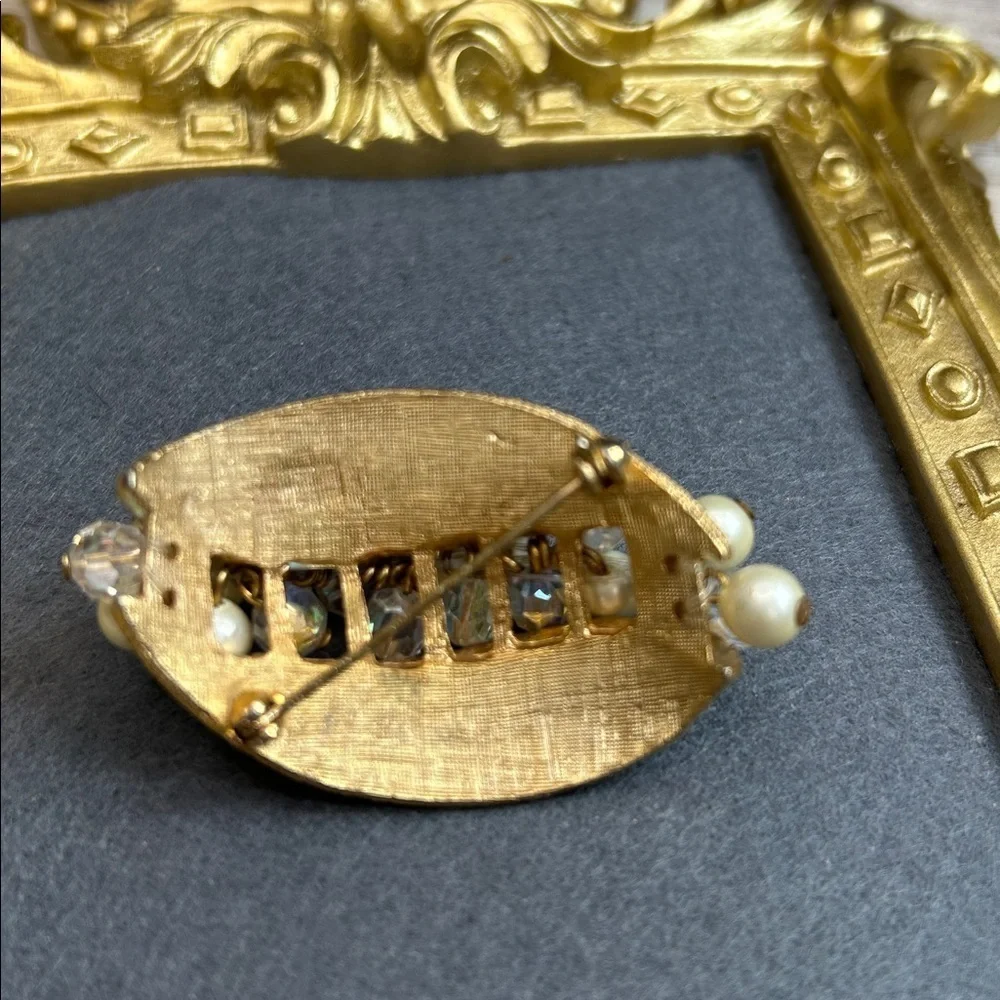 Elegant Gold and Pearl Crystal AB Women's Brooch